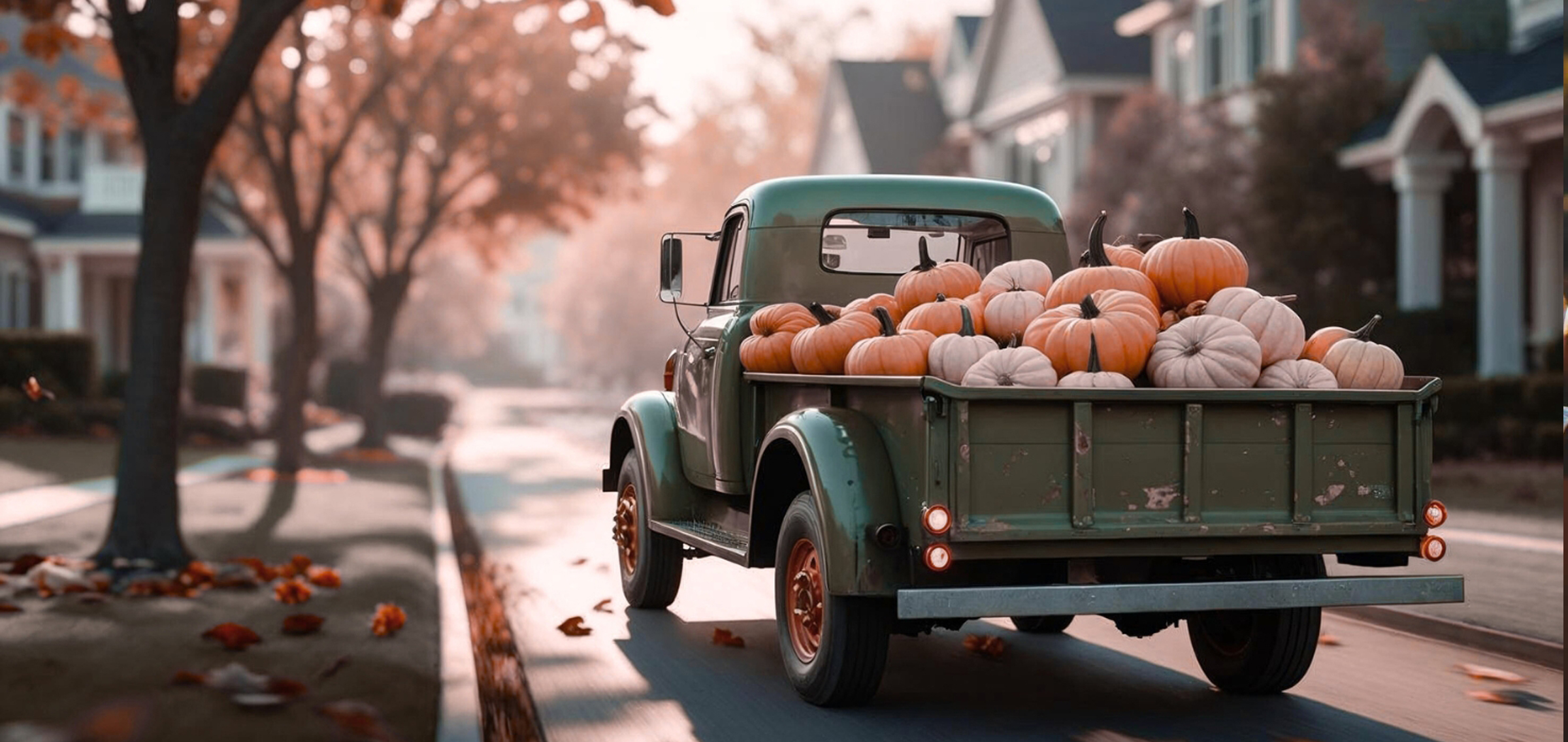 A classic farm truck delivering pumpkins to North Atlanta communities