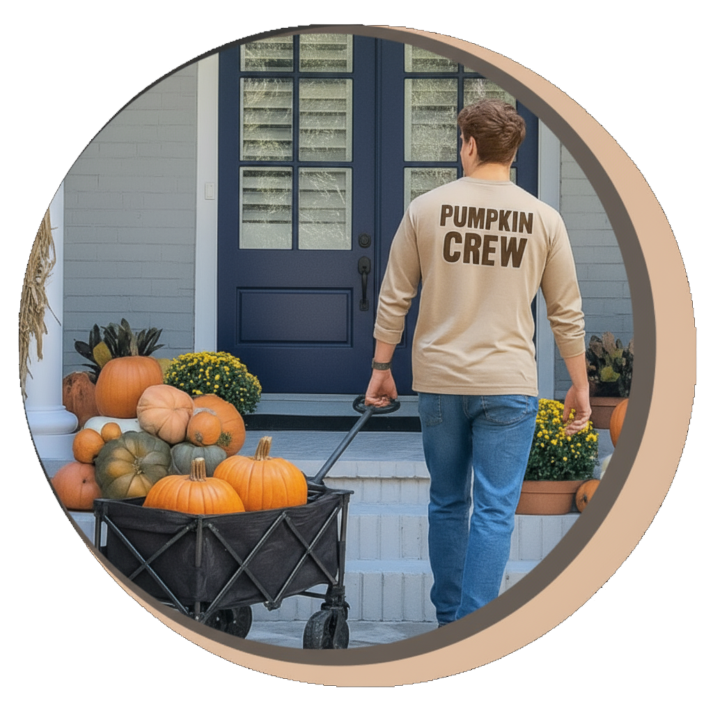 In Cumming, a pumpkin home delivery service is unloading pumpkins at the doorstep